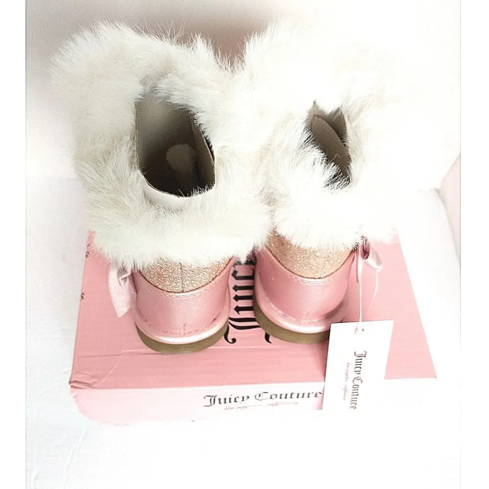 New! JUICY COUTURE Girls Lil Windsor Gold Glitter Faux Fur Boots Booties Size 5T
